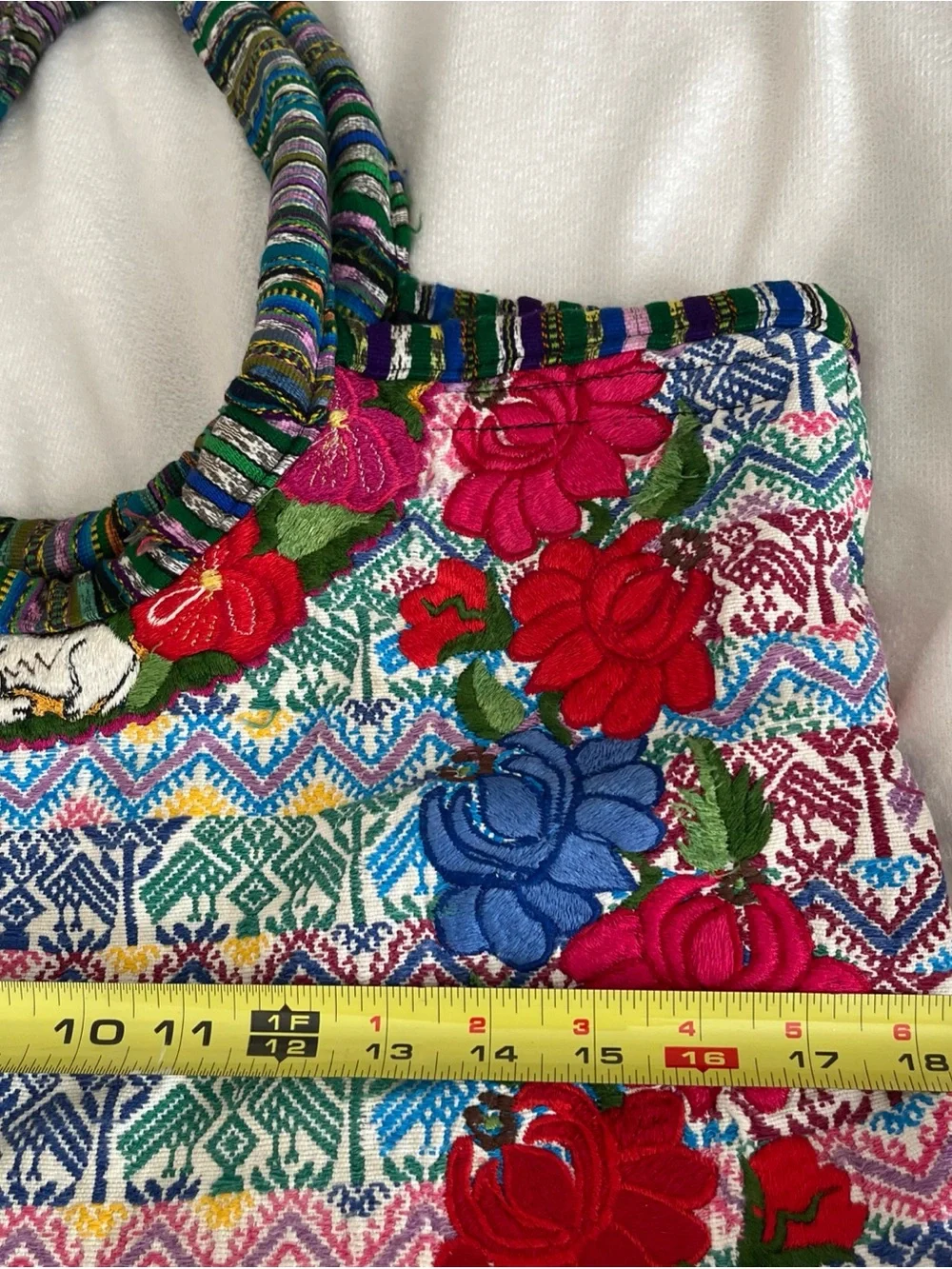 Floral Embroidered Huipil Shoulder Tote Bag Multi Color Boho Hippie Festival